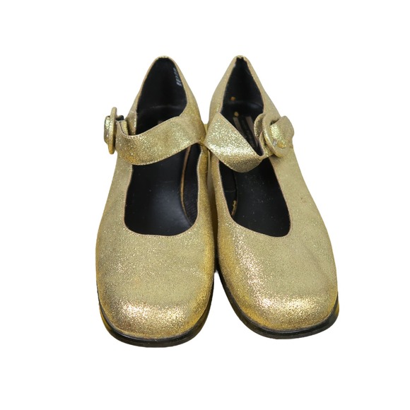 Vintage 90s Hush Puppies gold glitter mary-jane strap heeled shoes 5 - Picture 2 of 9